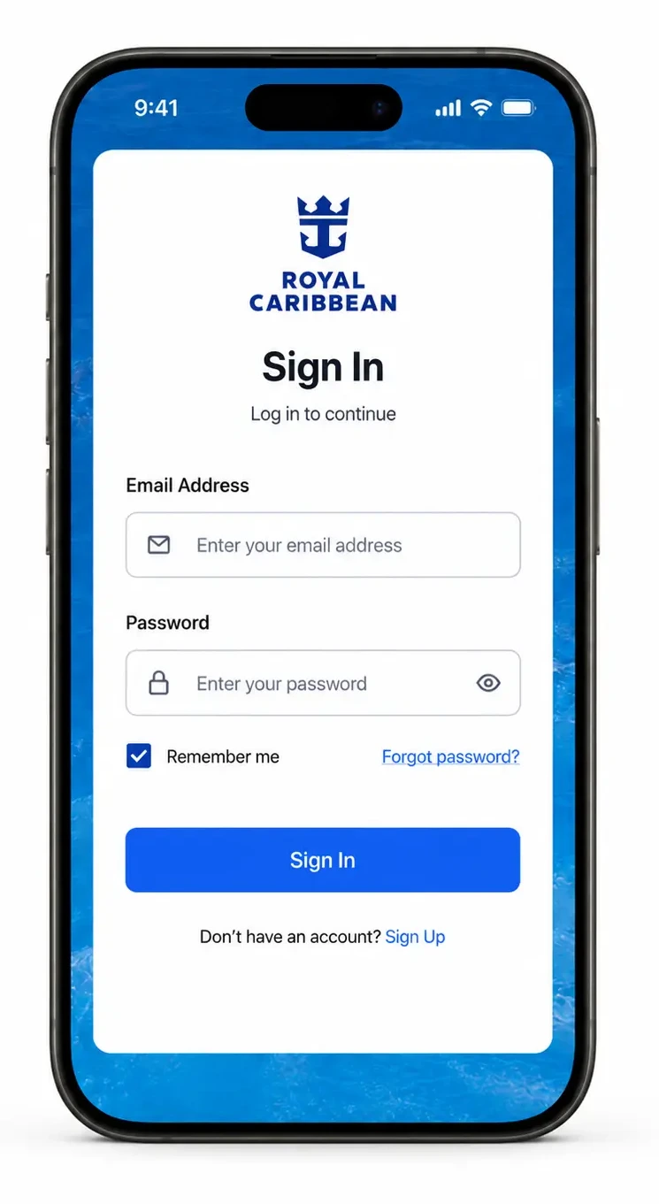 The app sign-in screen asking for an email address and password